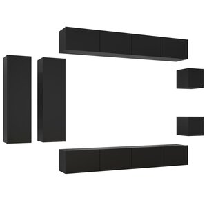 vidaXL Ensemble de meuble TV 8 Pièces Noir Aggloméré