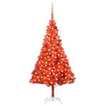 vidaXL Arbre de Noël artificiel pré-éclairé et boules rouge 210 cm PVC