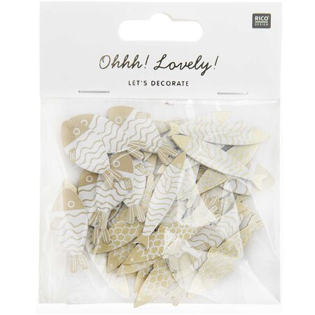 36 Confettis en bois - poissons - doré