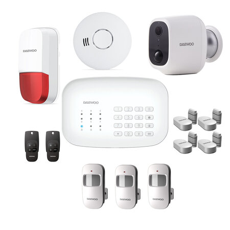 DAEWOO Pack Alarme Wifi / GSM - Modèle Protection Livré Avec 12 Accessoires, 1 Caméra Et 1 Sirène