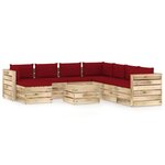 vidaXL Salon de jardin 9 Pièces avec coussins Bois imprégné de vert