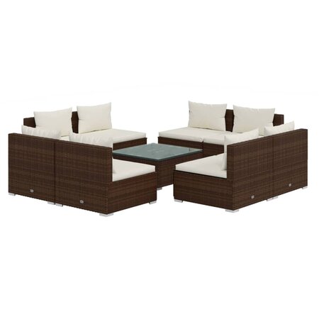 vidaXL Salon de jardin 9 Pièces avec coussins Résine tressée Marron