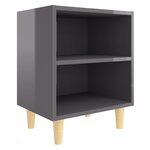 vidaXL Table de chevet avec pieds en bois Gris brillant 40x30x50 cm