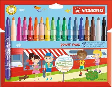 Etui carton de 18 Feutres POWER Max Pte Large Assortis STABILO