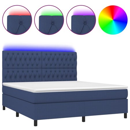 vidaXL Sommier tapissier avec matelas et LED Bleu 160x200 cm Tissu