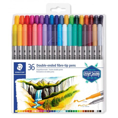 Set de 36 feutres de coloriage double pointe 3.0 mm et 0.5-0.8 mm assortis - staedtler -