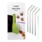 Pince à sachet avec bec verseur + 4 pailles en inox