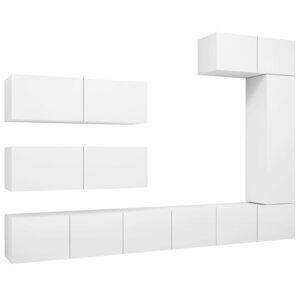 vidaXL Ensemble de meuble TV 7 Pièces Blanc Aggloméré