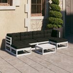 vidaXL Salon de jardin 7 Pièces avec coussins Blanc Bois de pin massif