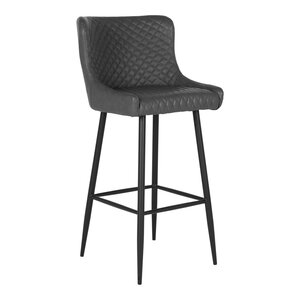 Chaise de bar en cuir synthétique gris foncé avec pieds noirs