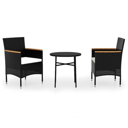 vidaXL Mobilier à dîner de jardin 3 Pièces Résine tressée Noir