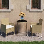 vidaXL Ensemble de bistro 3 Pièces Résine tressée et verre trempé Beige