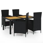vidaXL Salon d'extérieur 5 Pièces avec coussins Résine tressée Noir