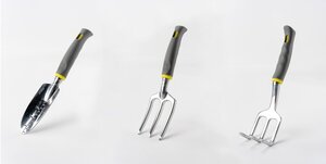 Lot de 3 outils de jardin - Suan - Fourche râteau à fleurs et transplantoir - En aluminium