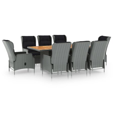 vidaXL Mobilier à dîner 9 Pièces avec coussins Résine tressée Gris clair