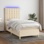 vidaXL Sommier tapissier avec matelas et LED Crème 100x200 cm Tissu
