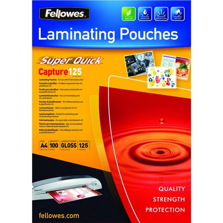 Pack 100 pochettes plastification brillantes super quick 250 (2x125) microns a4 fellowes