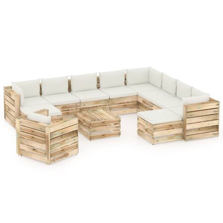 vidaXL Salon de jardin 12 Pièces avec coussins vert bois imprégné