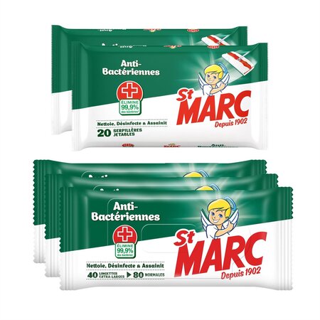 120 Lingettes Extra-Larges Anti-Bactériennes + 40 Serpillères Jetables Anti-Bactériennes ST MARC