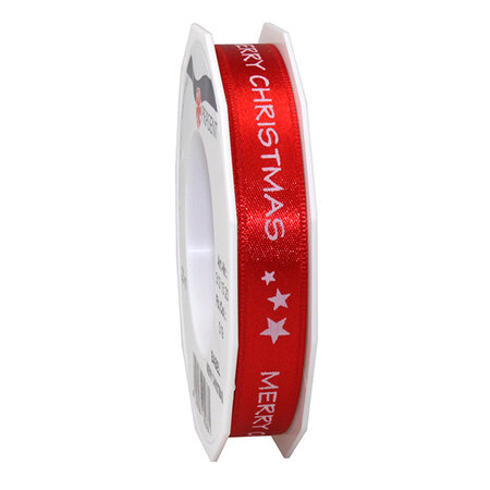 Ruban satiné babel merry christmas 20-m-rouleau 15 mm rouge