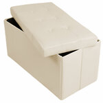Tectake Pouf coffre de rangement pliable grand format aspect cuir - beige