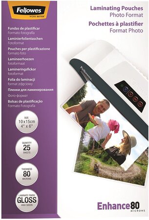 Pochette de plastification  150 x 100 mm  160 mic (2x80) paquet 25 fellowes