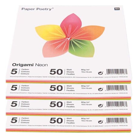200 feuilles pour origami Fluo 15 x 15 cm