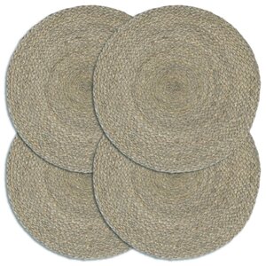 vidaXL Napperons 4 Pièces Gris Plain 38 cm Rond Jute