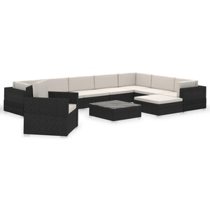 vidaXL Salon de jardin 12 Pièces avec coussins Résine tressée Noir
