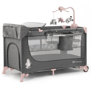 Kinderkraft lit d'enfant de voyage joy avec accessoires rose et gris