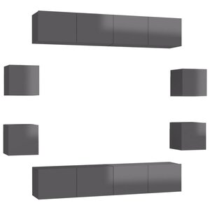 vidaXL Ensemble de meubles TV 8 Pièces Gris brillant Aggloméré