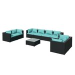 vidaXL Salon de jardin 9 Pièces avec coussins Résine tressée Noir