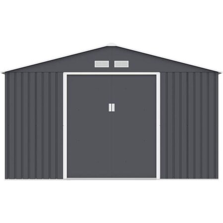 Abri de jardin en métal 10,78 m2 - Kit d'ancrage inclus - Gris anthracite