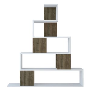 Homemania bibliothèque pyramid 120x22x130 8 cm blanc et noyer