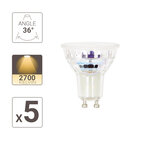 Pack de 5 spots led  culot gu10  4 8w cons. (50w eq.)  345 lumens  lumière blanc chaud