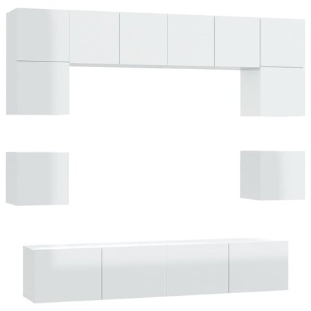 vidaXL Ensemble de meubles TV 8 Pièces Blanc brillant Bois d'ingénierie