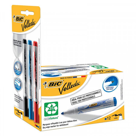 Box 12 + 3 marqueurs effaçables velleda - bic