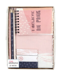 Set de papeterie : carnet crayon note adhésives Rose