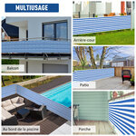 Lot de 2 brise-vue renforcés occultants HDPE haute densité 52 œillets + 4 cordons dim. 5L x 0 90H m bleu blanc rayé