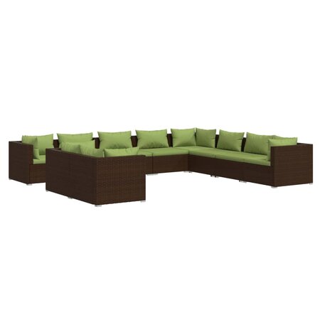 vidaXL Salon de jardin 10 Pièces avec coussins Marron Résine tressée