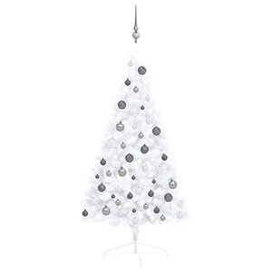vidaXL Demi-arbre de Noël artificiel pré-éclairé et boules blanc 120cm