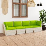 vidaXL Canapé palette à 4 places de jardin avec coussins Bois d'épicéa