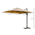 Parasol déporté carré inclinable pivotant 360° manivelle piètement acier dim. 2 95L x 2 95l x 2 66H m beige