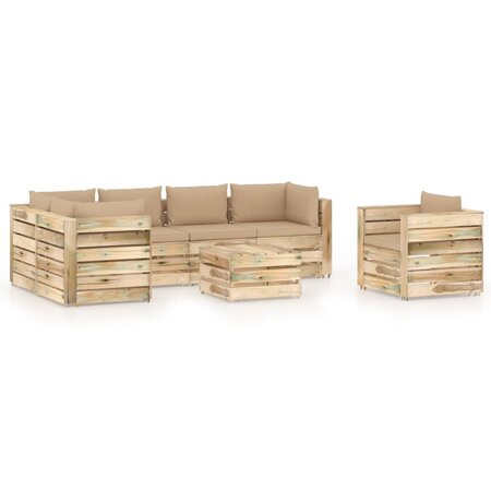 vidaXL Salon de jardin 7 Pièces avec coussins Bois imprégné de vert