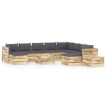 vidaXL Salon de jardin 12 Pièces avec coussins Bois imprégné de vert
