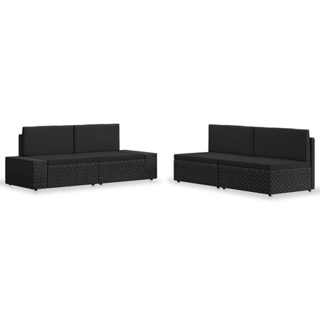 vidaXL Salon de jardin 4 Pièces Résine tressée Noir