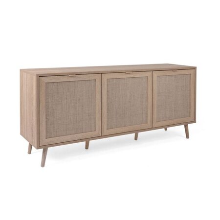 Buffet Armoire Rangement Bois Massif Raphia Marron
