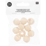 10 Perles rondes macramé - bois nature - 20 mm