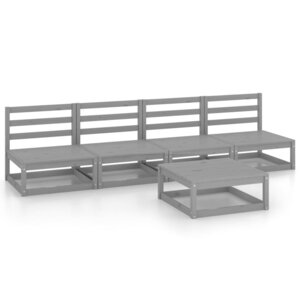 vidaXL Salon de jardin 5 Pièces Gris Bois de pin massif