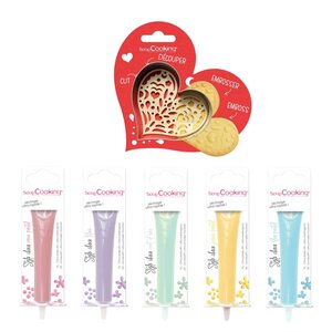 Kit pour biscuits en relief Coeur + 5 stylos choco pastel